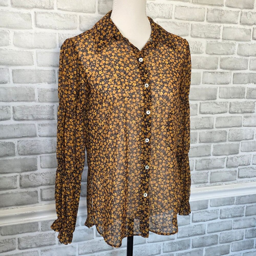 ZARA Ditzy Floral Semi Sheer Blouse Romantic Sleeve Cottage Festival Feminine S